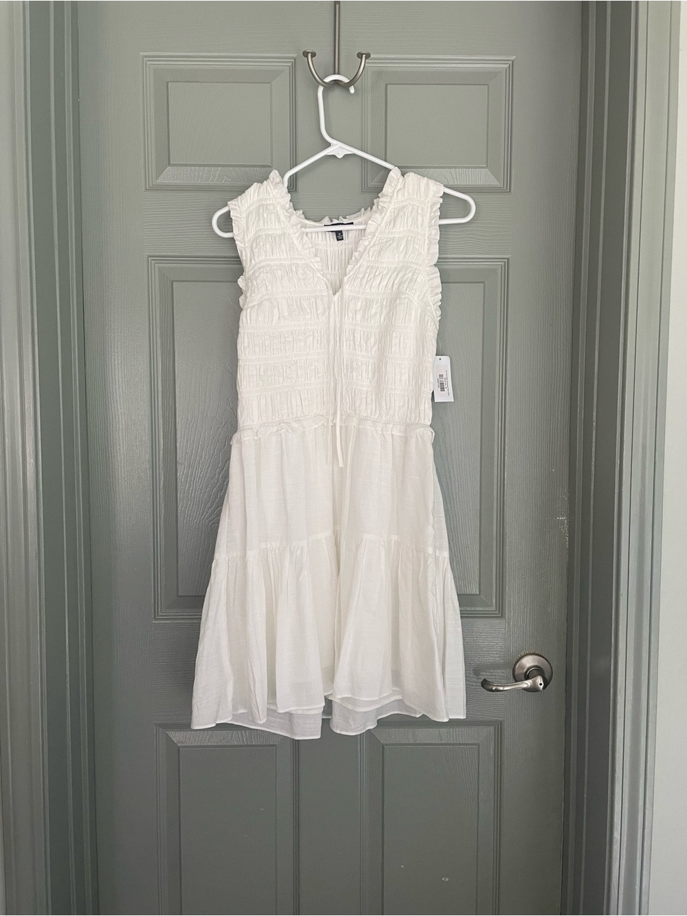 PAIGE White Smocked V-Neck Tiered Mini Dress NWT